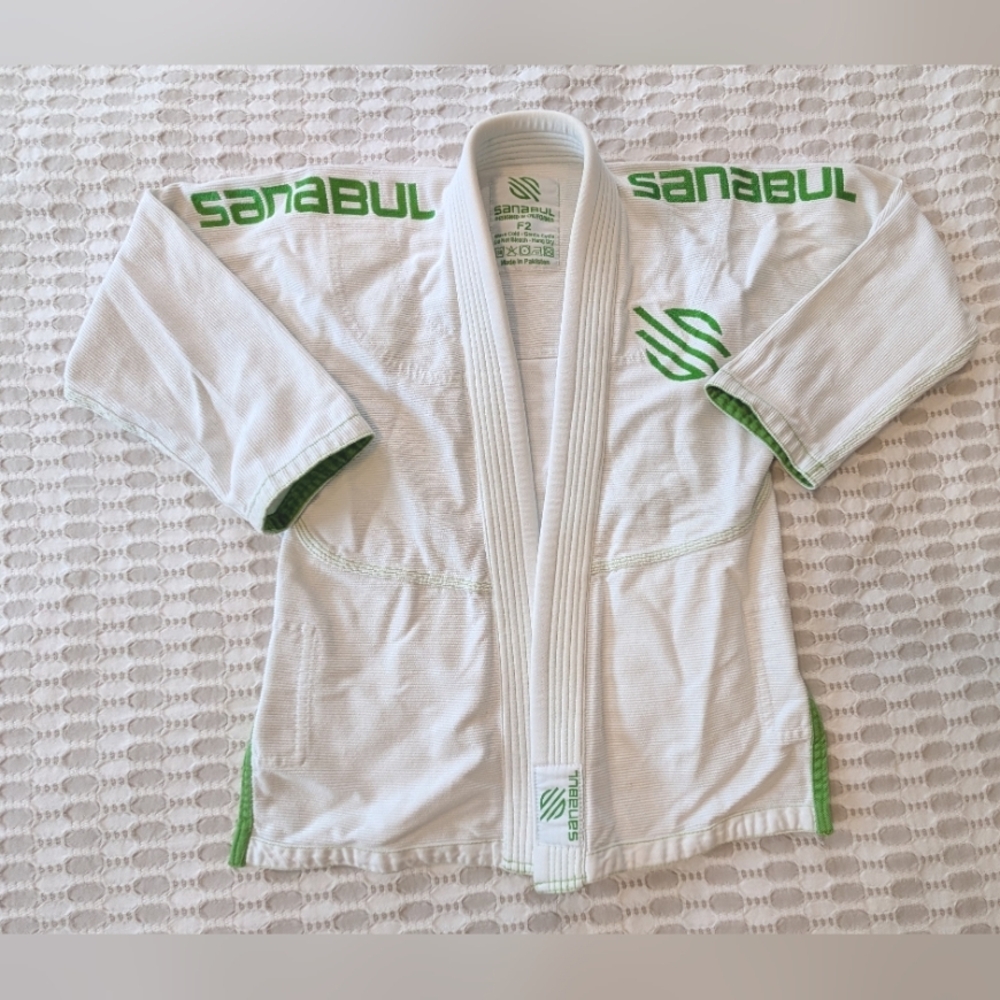 Sanabul White and Green Jiu Jitsu Gi Top and Bottom